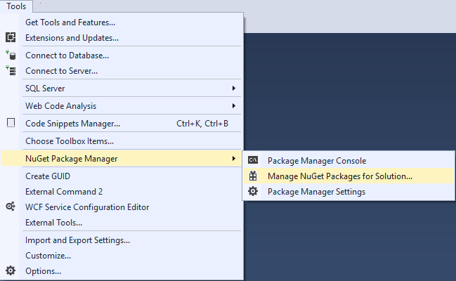 Manage NuGet Packages for Solution